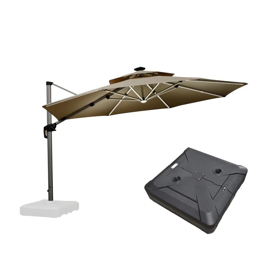 PURPLE LEAF Ombrellone Rotondo da Giardino , Doppio Top e Luci ,con Base