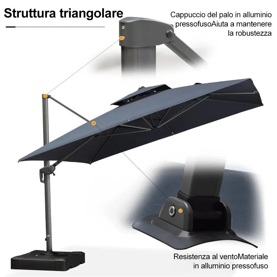 PURPLE LEAF Ombrellone da Giardino a sbalzo , Ombrellone da Esterno con palo Grigio,Rotazione a 360° e 6 livelli di Regolazione dell'altezza