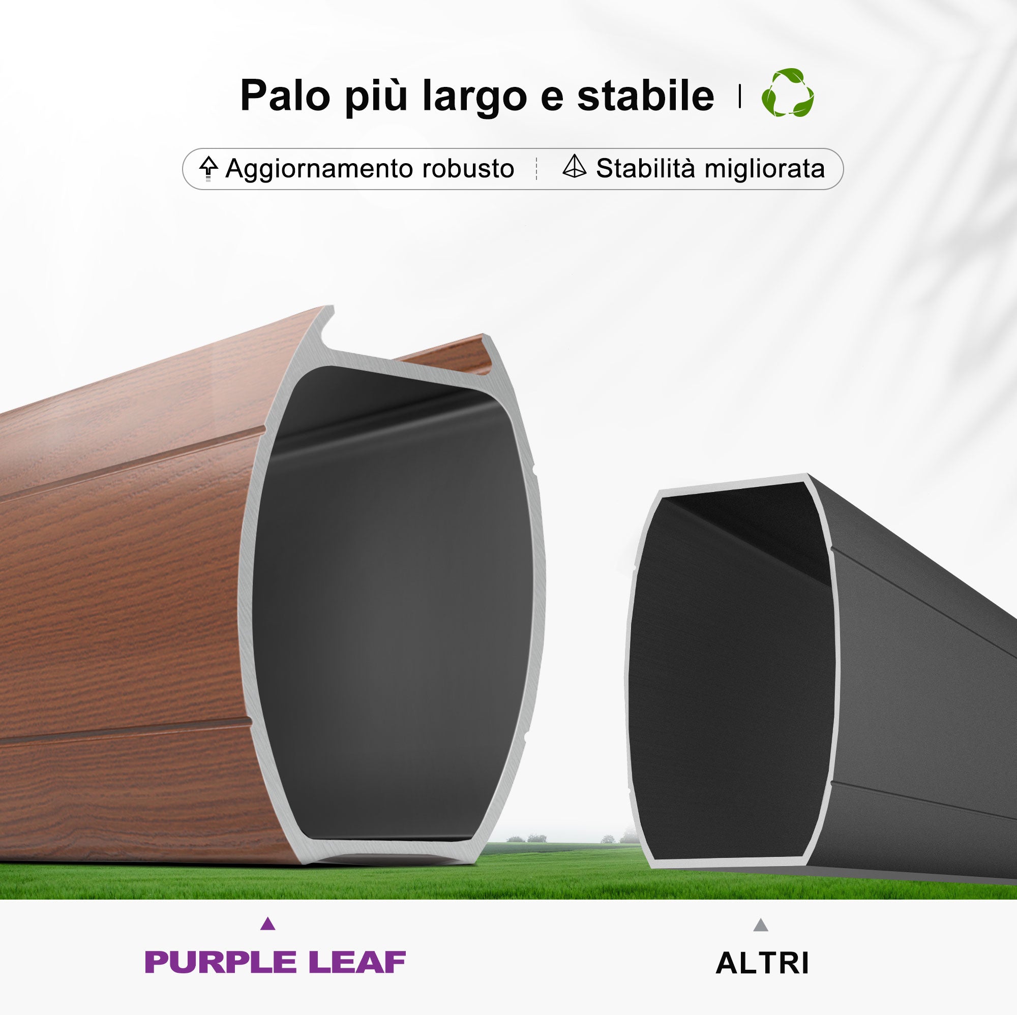 PURPLE LEAF Ombrellone in Alluminio Quadrato Doppio Top in colore legno ,con Base