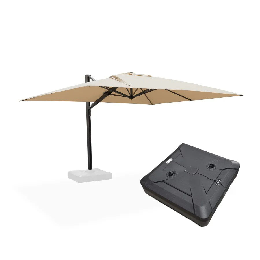 PURPLE LEAF Grande Ombrellone da Giardino in Alluminio con Base, con Rotazione 360° e 5 Livelli di Regolazione Altezza