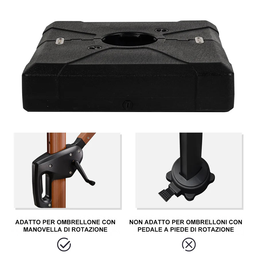 PURPLE LEAF BASE-1 supporto per ombrellone a braccio, base riempibile con acqua o sabbia, per ombrellone a braccio, base da 100 kg