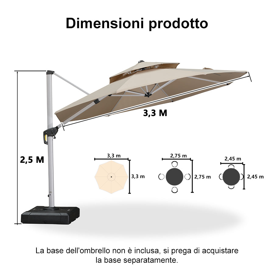PURPLE LEAF Ombrellone Classico da Giardino Rotondo con Doppia Top e Rotazione a 360 Gradi ,con Base