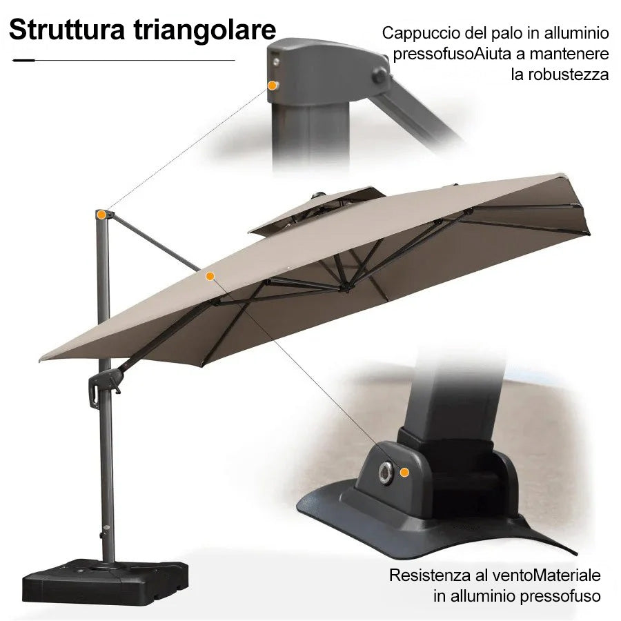 PURPLE LEAF Ombrellone da Giardino a sbalzo , Ombrellone da Esterno con palo Grigio,Rotazione a 360° e 6 livelli di Regolazione dell'altezza