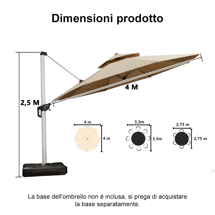 PURPLE LEAF Ombrellone Classico da Giardino Rotondo con Doppia Top e Rotazione a 360 Gradi ,con Base