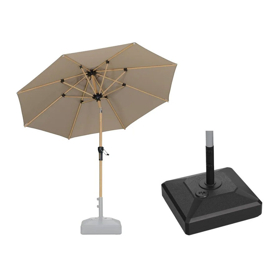 PURPLE LEAF Ombrellone da Giardino Effetto Legno,Ombrellone da Esterno per Balcone,Terrazza, Patio e Giardino,Con Base