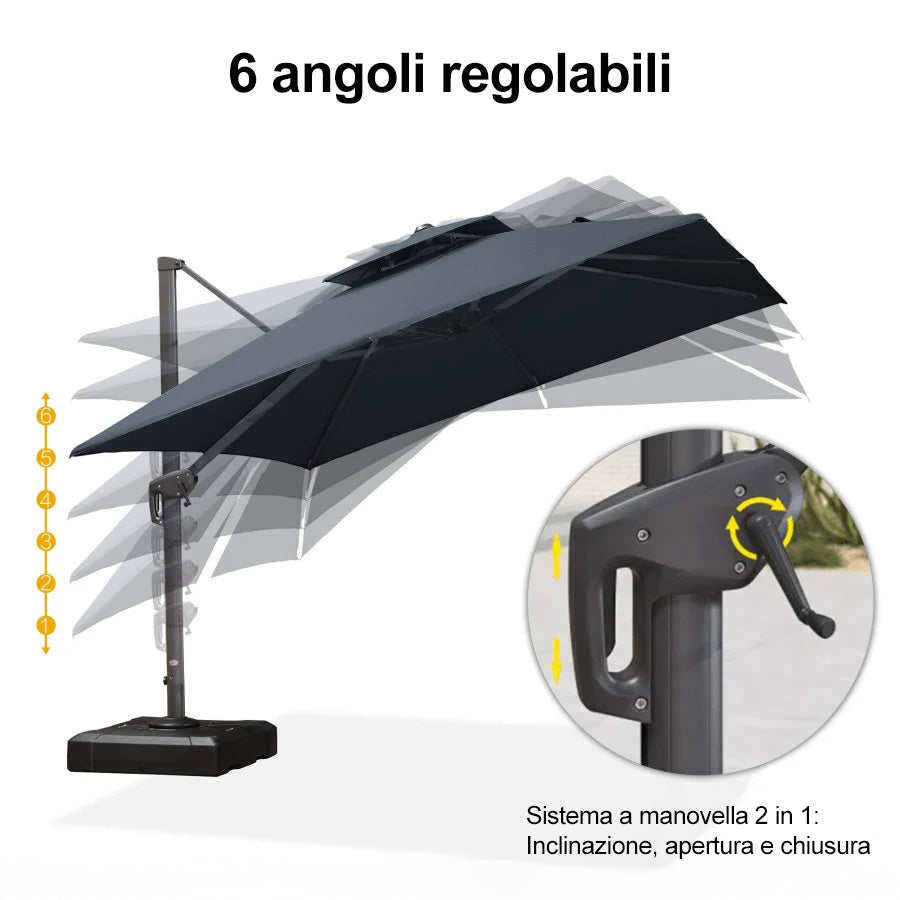 PURPLE LEAF Ombrellone da Giardino a sbalzo , Ombrellone da Esterno con palo Grigio,Rotazione a 360° e 6 livelli di Regolazione dell'altezza