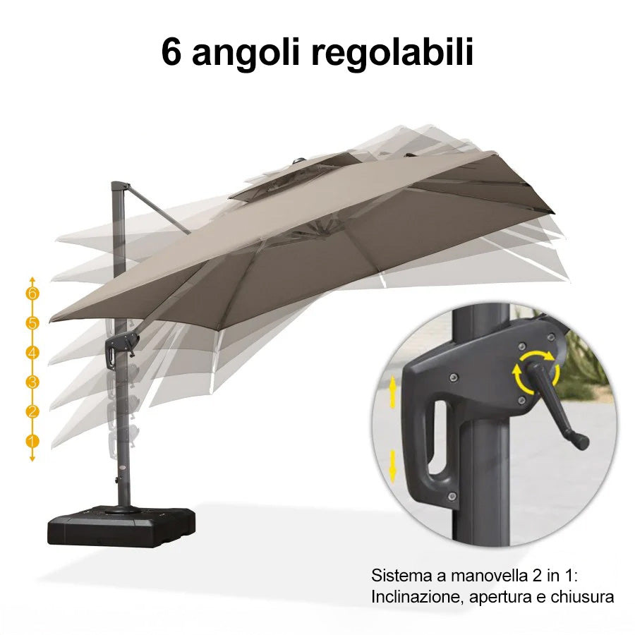 PURPLE LEAF Ombrellone da Giardino a sbalzo , Ombrellone da Esterno con palo Grigio,Rotazione a 360° e 6 livelli di Regolazione dell'altezza