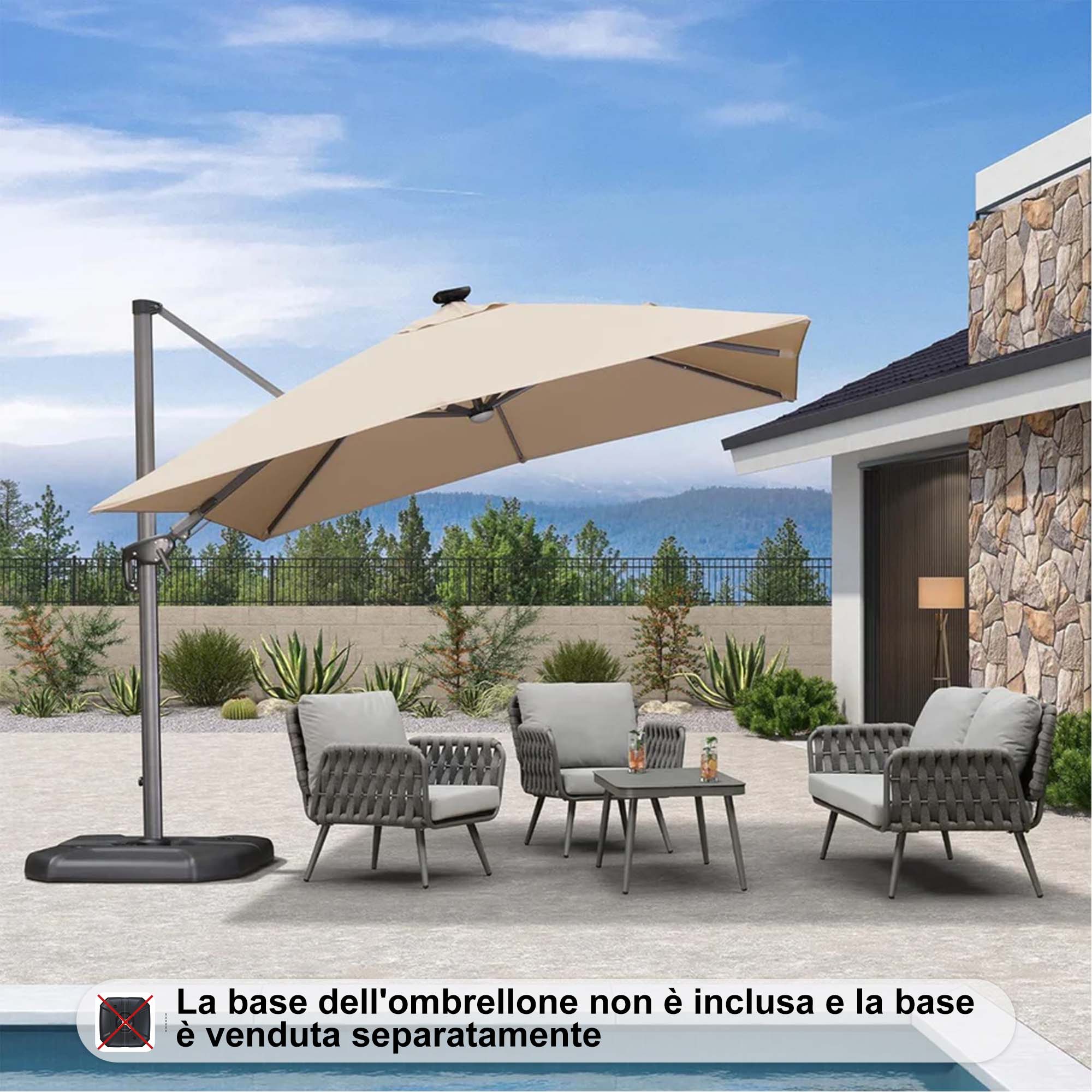 PURPLE LEAF Ombrellone da Giardino Ombrellone Quadrato Girevole con Rotazione a 360 gradi per esterno con luci