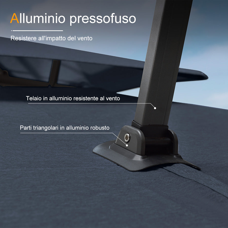 PURPLE LEAF Ombrellone da Giardino a sbalzo , Ombrellone da Esterno con palo Grigio,Rotazione a 360° e 6 livelli di Regolazione dell'altezza