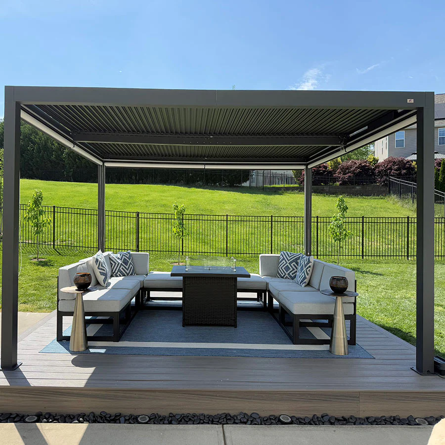 PURPLE LEAF Pergola Bioclimatica a Lamelle con Tetto Regolabile Moderna Alluminio Pergolati da Giardino per Patio Terrazza Esterno Grigio