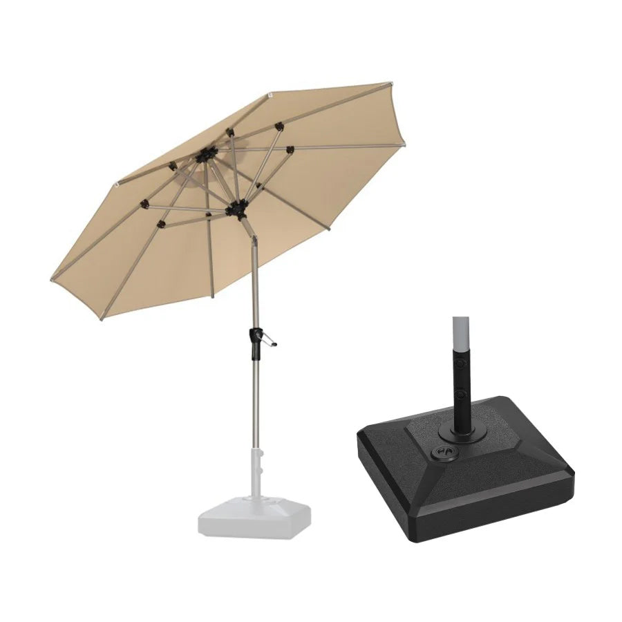 PURPLE LEAF Ombrellone da Giardino in lega di Alluminio con Inclinazione di 30°, Ombrellone da Tavolo, Ombrellone con palo centrale Impermeabile, Adatto per Giardini, Mercati ,Con Base