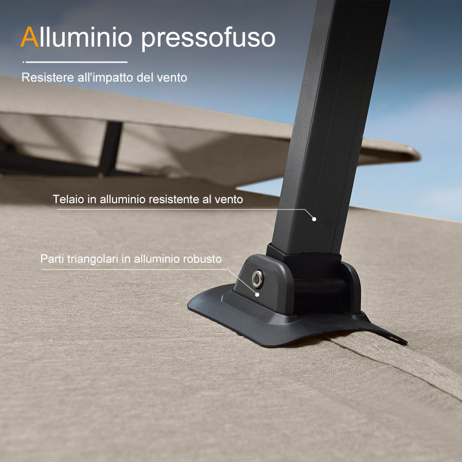 PURPLE LEAF Ombrellone da Giardino a sbalzo , Ombrellone da Esterno con palo Grigio,Rotazione a 360° e 6 livelli di Regolazione dell'altezza