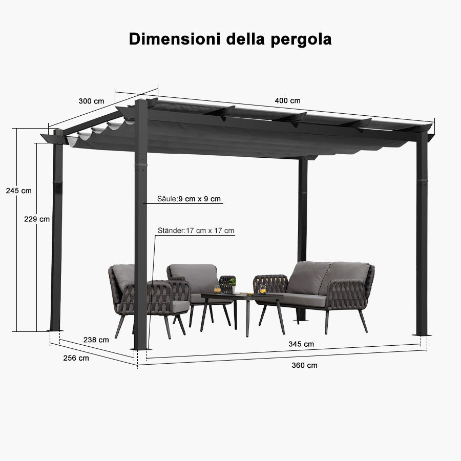 PURPLE LEAF pergola retrattile in alluminio per esterni con tettoia parasole, terrazza, riparo per cortile, padiglione barbecue in metallo-PRG