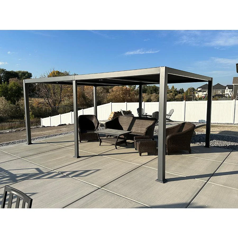 PURPLE LEEF Pergola Bioclimatica con Copertura a Lamelle e Luce LED Integrata per Terrazzo e Giardino, Grigio