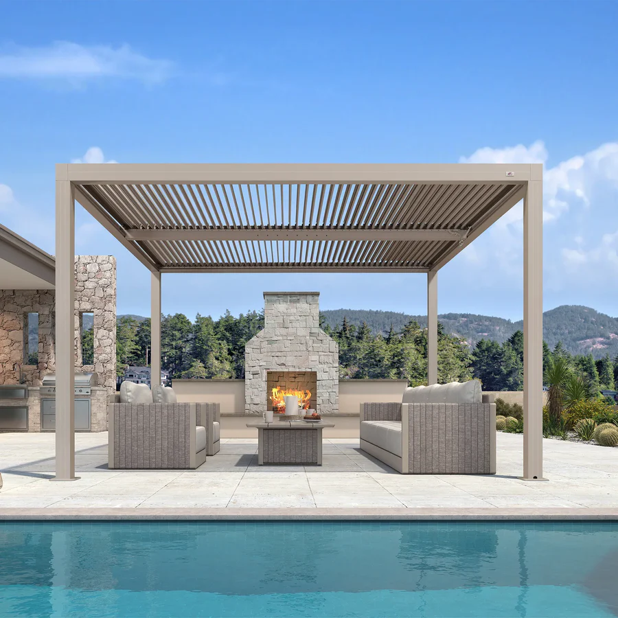PURPLE LEAF Pergola Bioclimatica Moderna Pergola Color Champagne con Tetto Regolabile per Patio Giardino e Cortile