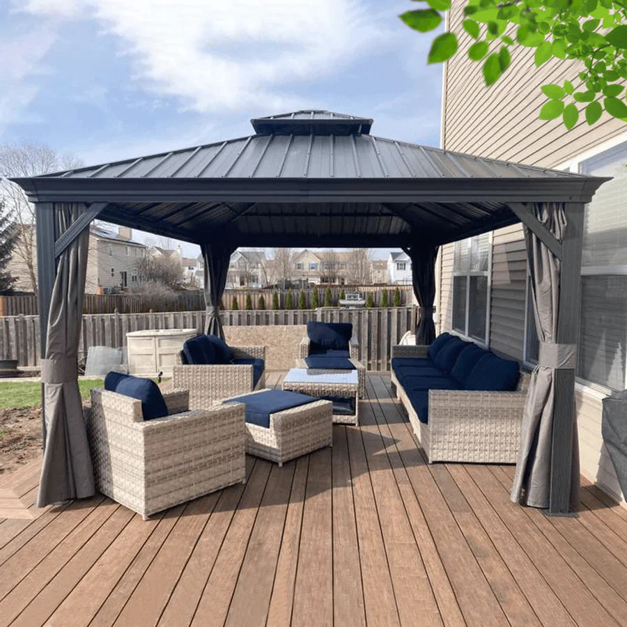 PURPLE LEAF Alluminio Gazebo Tetto Doppio in Acciaio Galvanizzato Zanzariere e Tende，Grigio con Ottimo Rapporto Qualità-Prezzo