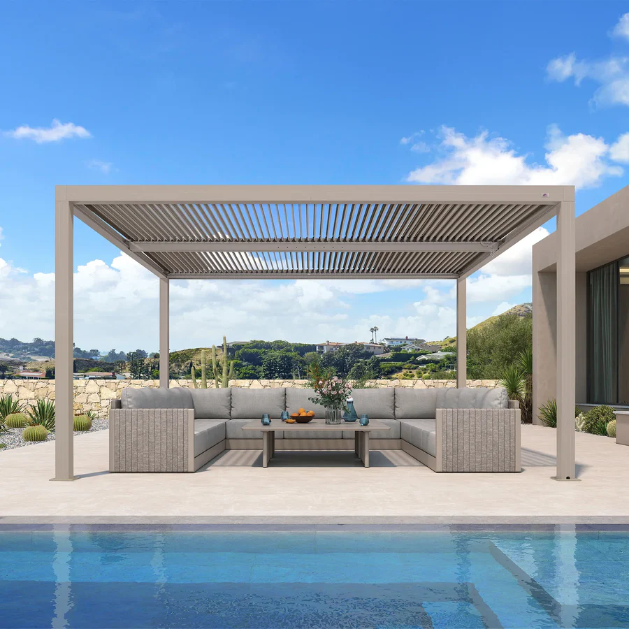 PURPLE LEAF Pergola Bioclimatica Moderna Pergola Color Champagne con Tetto Regolabile per Patio Giardino e Cortile