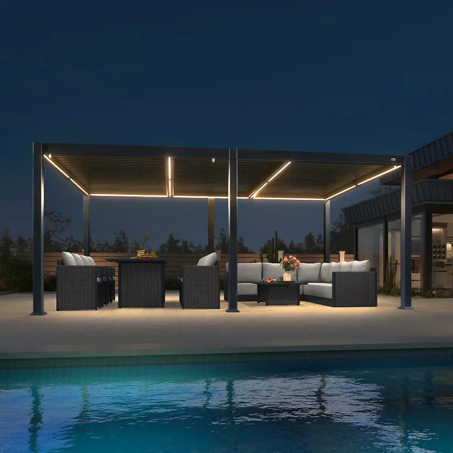 PURPLE LEEF Pergola Bioclimatica con Copertura a Lamelle e Luce LED Integrata per Terrazzo e Giardino, Grigio