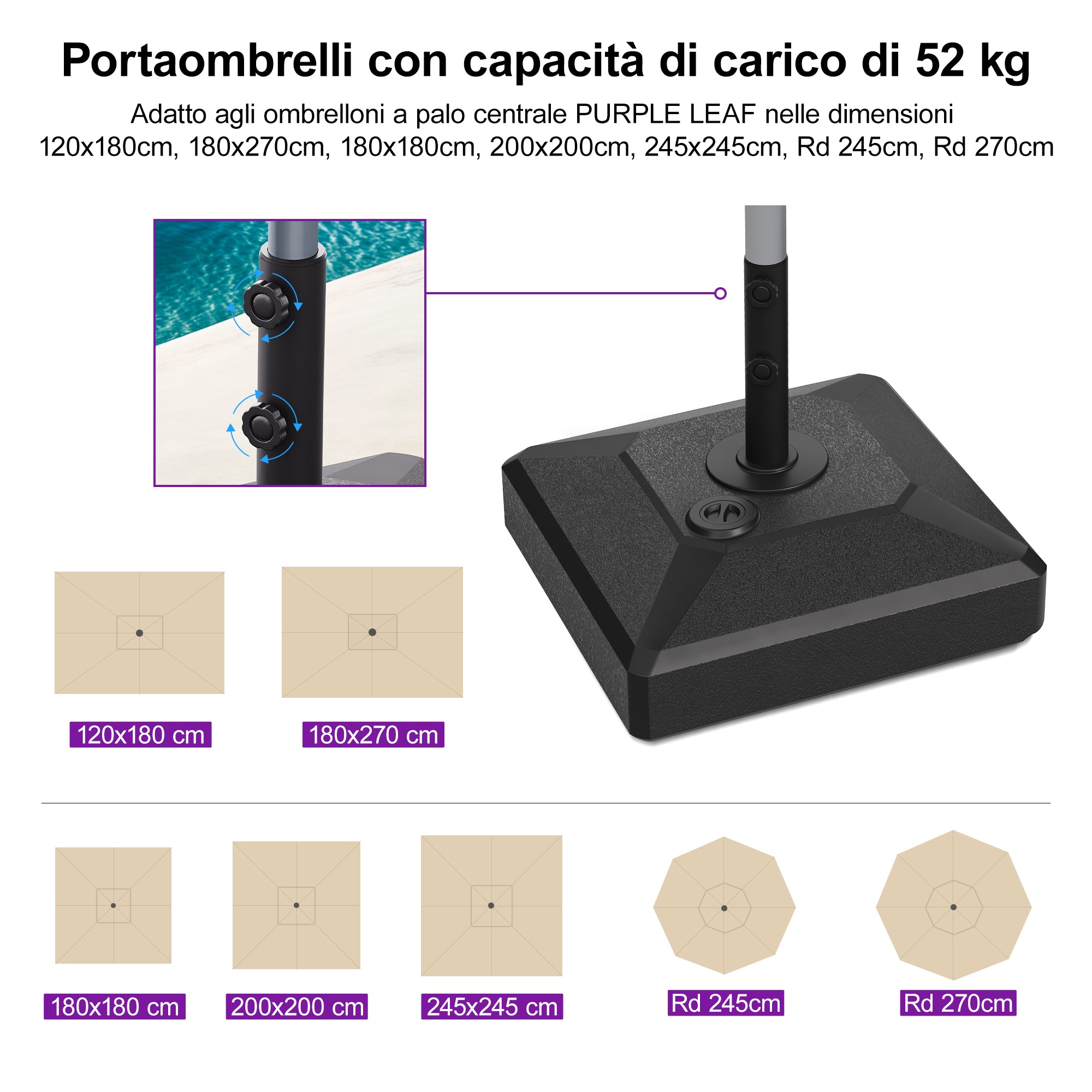 PURPLE LEAF Base per Ombrellone,per Ombrellone con Palo Centrale ZY03-MLBASE-32