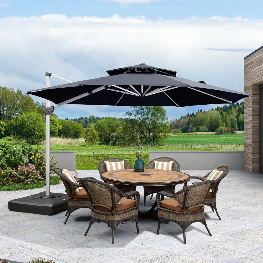 PURPLE LEAF Ombrellone Classico da Giardino Rotondo con Doppia Top e Rotazione a 360 Gradi ,con Base