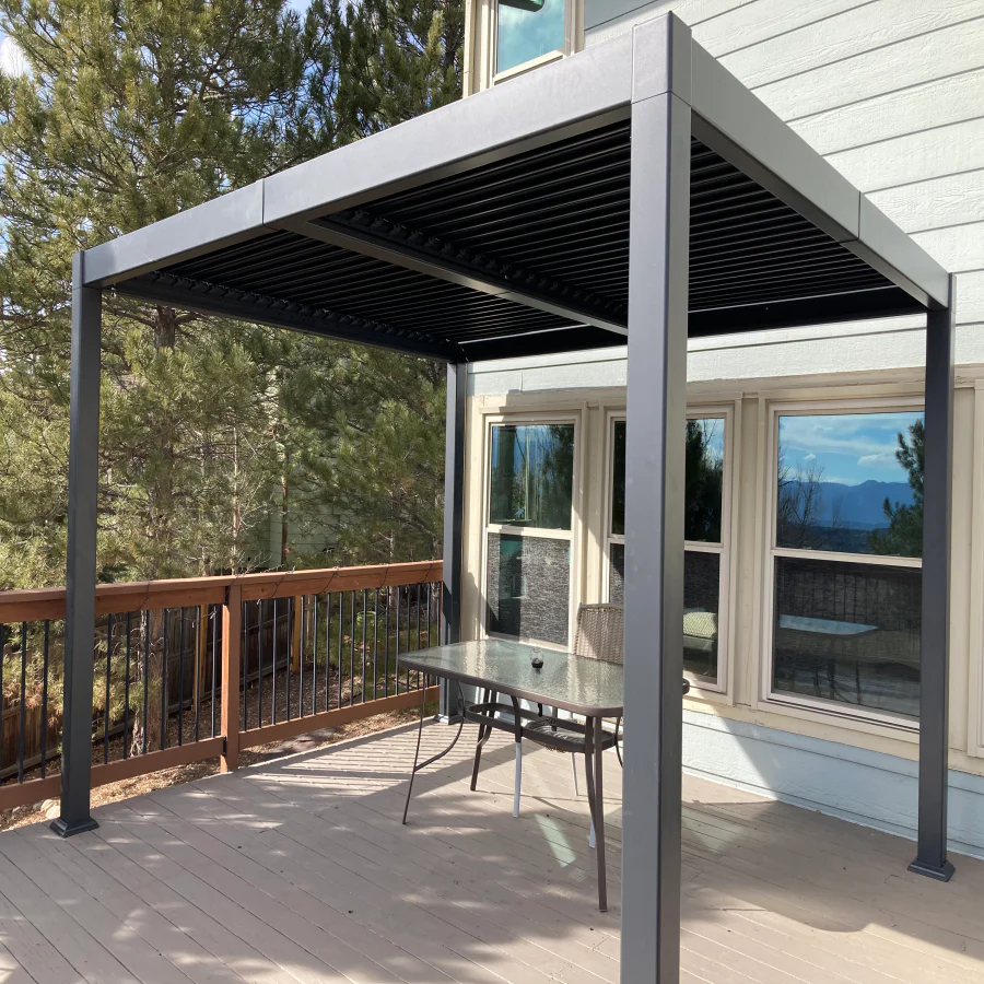 PURPLE LEAF Pergola Bioclimatica Pergola in Alluminio da Esterno struttura robusta drenaggio nascosto con Tetto Regolabile per Terrazzo e Giardino Grigio