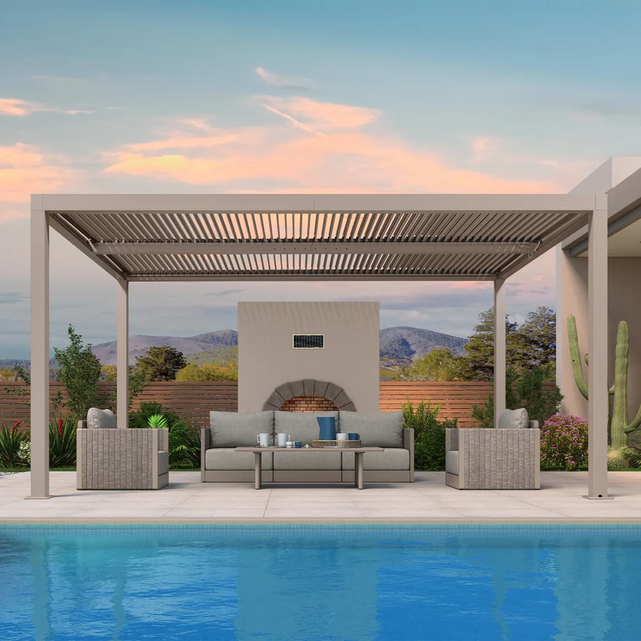 PURPLE LEAF Pergola Bioclimatica Moderna Pergola Color Champagne con Tetto Regolabile per Patio Giardino e Cortile