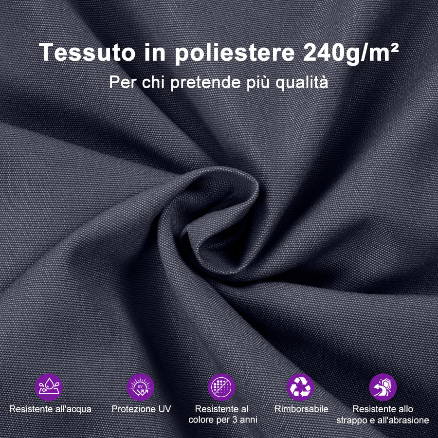 PURPLE LEAF Ombrellone da Giardino a sbalzo , Ombrellone da Esterno con palo Grigio,Rotazione a 360° e 6 livelli di Regolazione dell'altezza