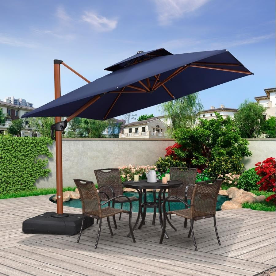 PURPLE LEAF Ombrellone in Alluminio Quadrato Doppio Top in colore legno ,con Base