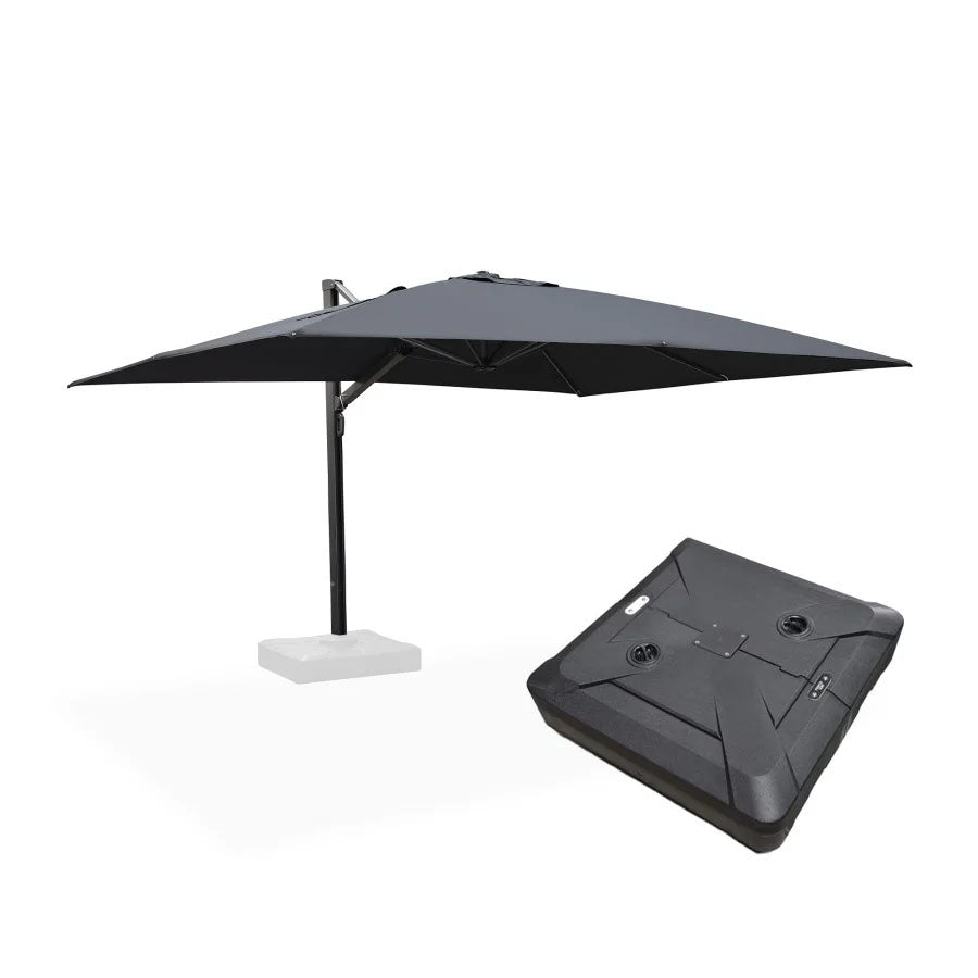 PURPLE LEAF Grande Ombrellone da Giardino in Alluminio con Base, con Rotazione 360° e 5 Livelli di Regolazione Altezza