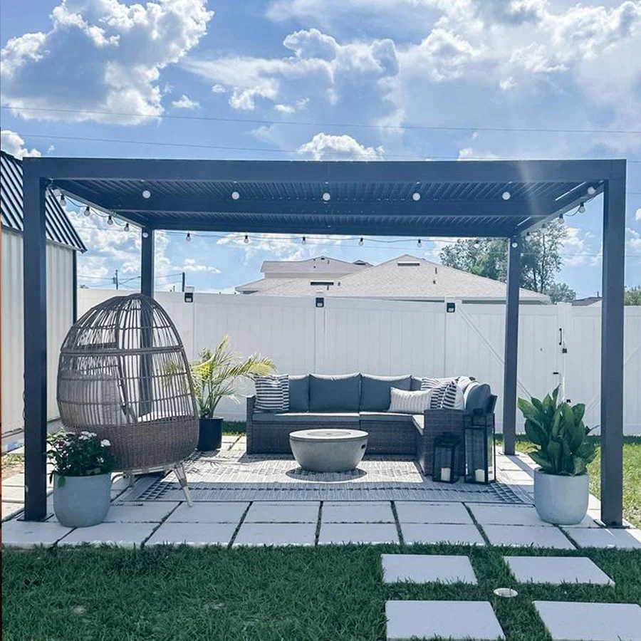 PURPLE LEAF Pergola Bioclimatica a Lamelle con Tetto Regolabile Moderna Alluminio Pergolati da Giardino per Patio Terrazza Esterno Grigio
