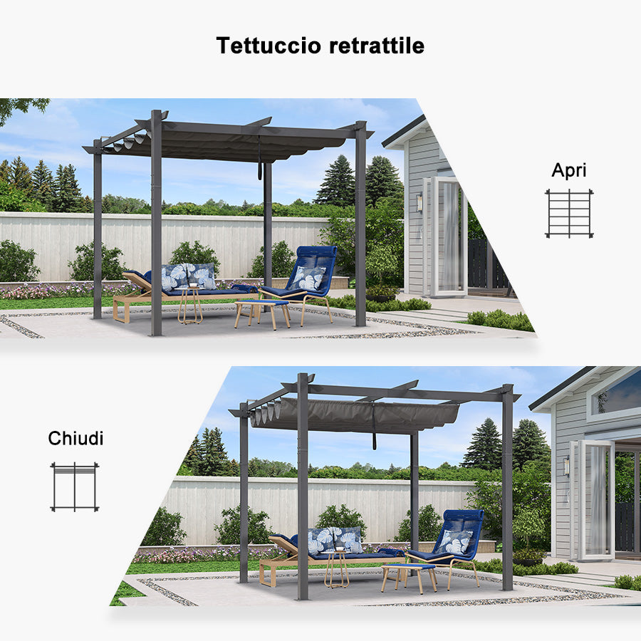 PURPLE LEAF pergola retrattile in alluminio per esterni con tettoia parasole, terrazza, riparo per cortile, padiglione barbecue in metallo-PRG