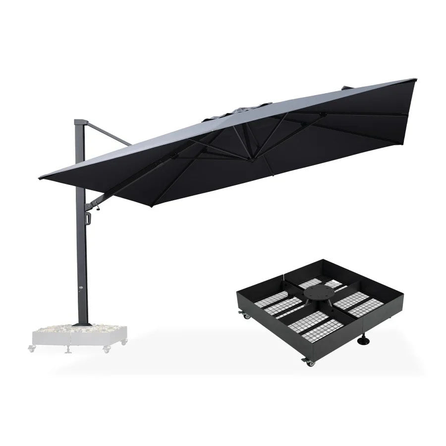 PURPLE LEAF Grande Ombrellone da Giardino in Alluminio con Base, con Rotazione 360° e 5 Livelli di Regolazione Altezza