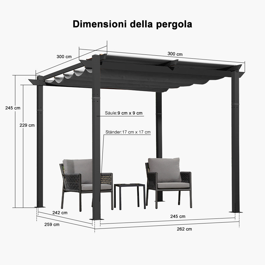 PURPLE LEAF pergola retrattile in alluminio per esterni con tettoia parasole, terrazza, riparo per cortile, padiglione barbecue in metallo-PRG