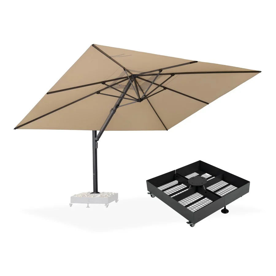 PURPLE LEAF Grande Ombrellone da Giardino in Alluminio con Base, con Rotazione 360° e 5 Livelli di Regolazione Altezza