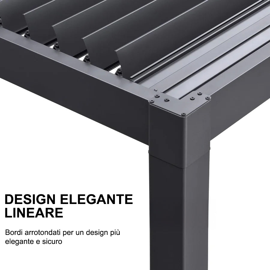 PURPLE LEEF Pergola Bioclimatica con Copertura a Lamelle e Luce LED Integrata per Terrazzo e Giardino, Grigio