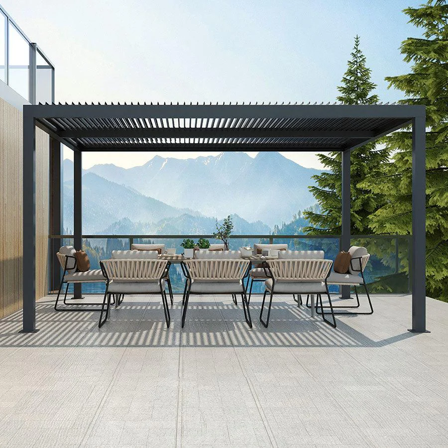 PURPLE LEAF Pergola Bioclimatica a Lamelle con Tetto Regolabile Moderna Alluminio Pergolati da Giardino per Patio Terrazza Esterno Grigio