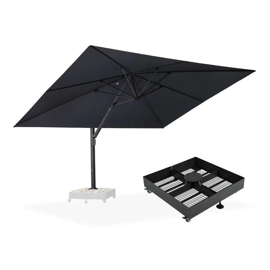 PURPLE LEAF Grande Ombrellone da Giardino in Alluminio con Base, con Rotazione 360° e 5 Livelli di Regolazione Altezza