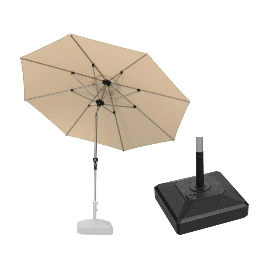 PURPLE LEAF Ombrellone da Giardino in lega di Alluminio con Inclinazione di 30°, Ombrellone da Tavolo, Ombrellone con palo centrale Impermeabile, Adatto per Giardini, Mercati ,Con Base