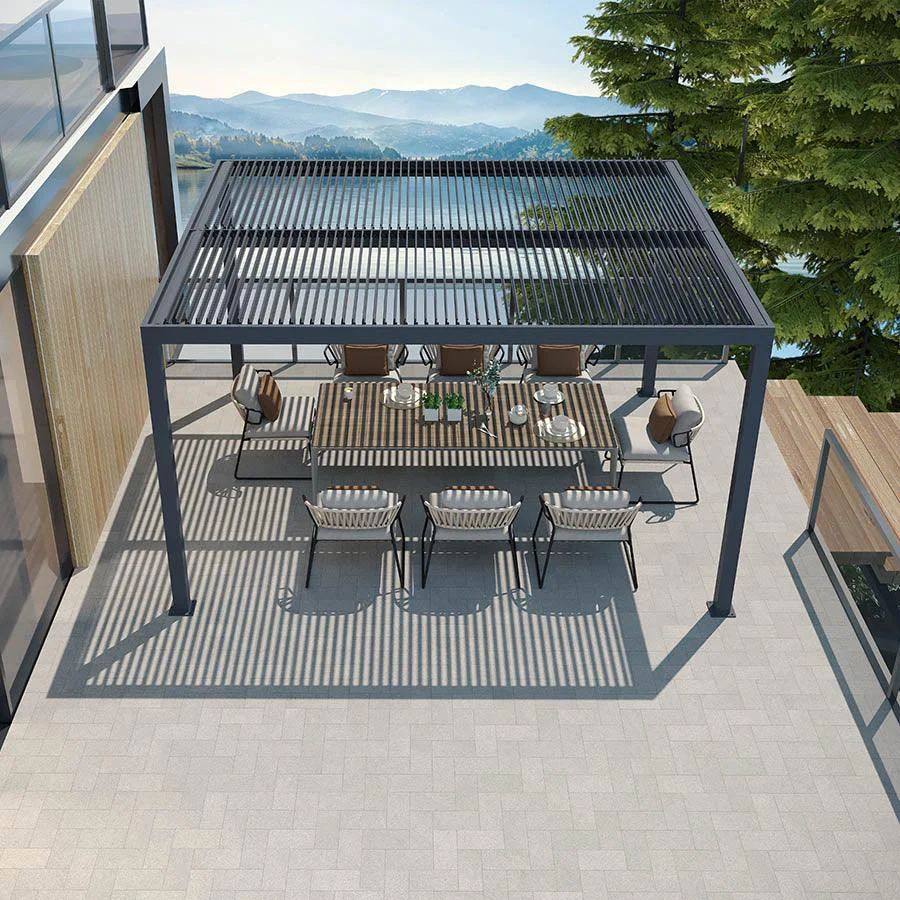 PURPLE LEAF Pergola Bioclimatica a Lamelle con Tetto Regolabile Moderna Alluminio Pergolati da Giardino per Patio Terrazza Esterno Grigio