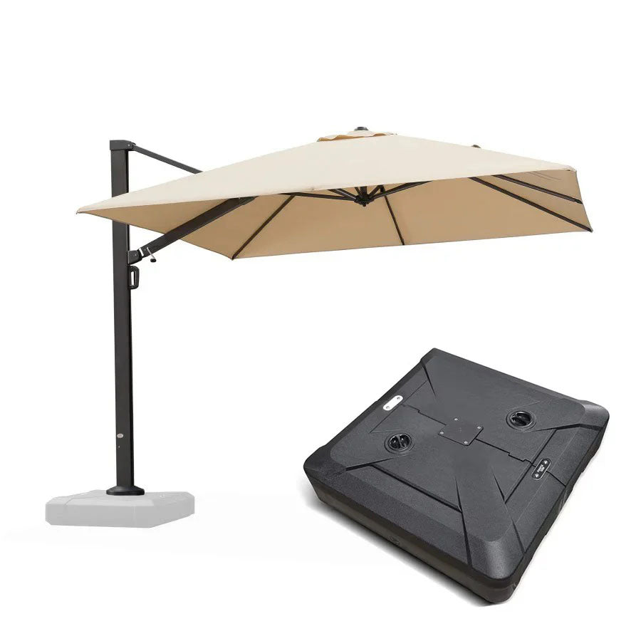 PURPLE LEAF Grande Ombrellone da Giardino in Alluminio con Base, con Rotazione 360° e 5 Livelli di Regolazione Altezza