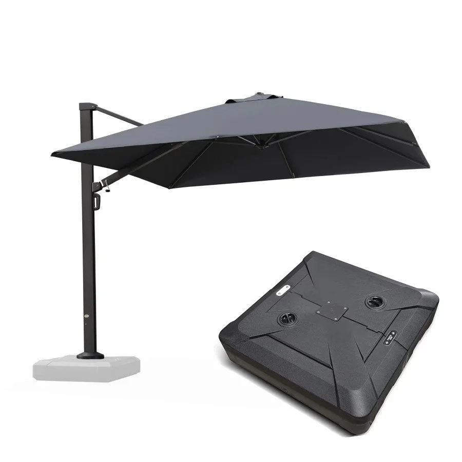 PURPLE LEAF Grande Ombrellone da Giardino in Alluminio con Base, con Rotazione 360° e 5 Livelli di Regolazione Altezza