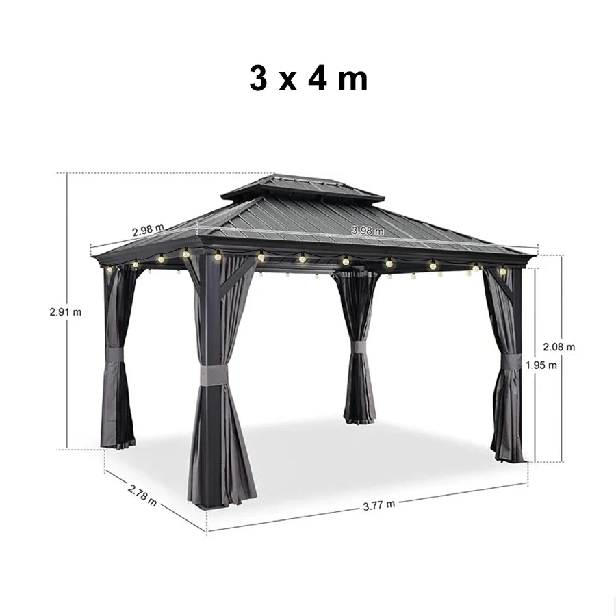 PURPLE LEAF Gazebo da Giardino Esterno, Padiglione da Giardino a Doppio Tetto in Acciaio Zincato Solido, con Luci Trasparenti, Modello Lusso - Grigio