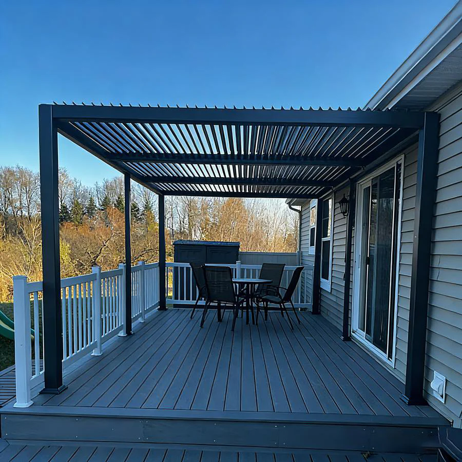 PURPLE LEAF Pergola Bioclimatica Pergola in Alluminio da Esterno struttura robusta drenaggio nascosto con Tetto Regolabile per Terrazzo e Giardino Grigio