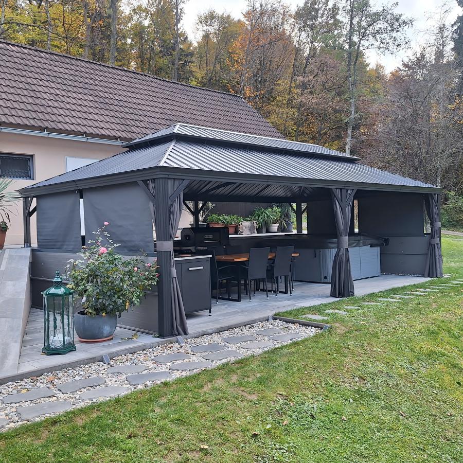 PURPLE LEAF  Alluminio Gazebo Giardino con Zanzariere e Tende Tetto Doppio in Acciaio Galvanizzato, Grigio