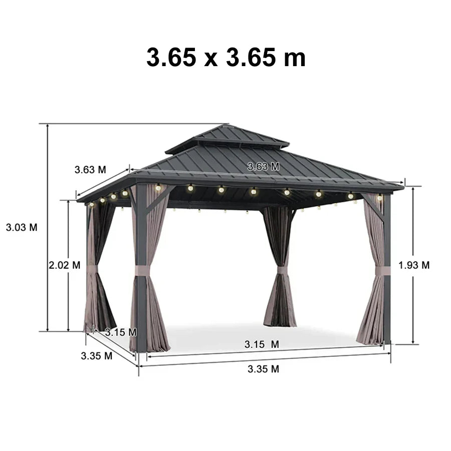 PURPLE LEAF Gazebo da Giardino Esterno, Padiglione da Giardino a Doppio Tetto in Acciaio Zincato Solido, con Luci Trasparenti, Modello Lusso - Grigio