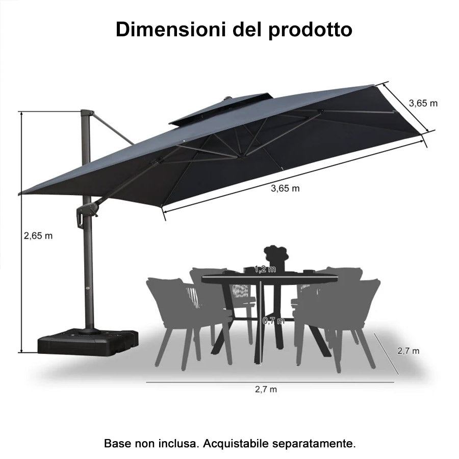 PURPLE LEAF Ombrellone da Giardino a sbalzo , Ombrellone da Esterno con palo Grigio,Rotazione a 360° e 6 livelli di Regolazione dell'altezza