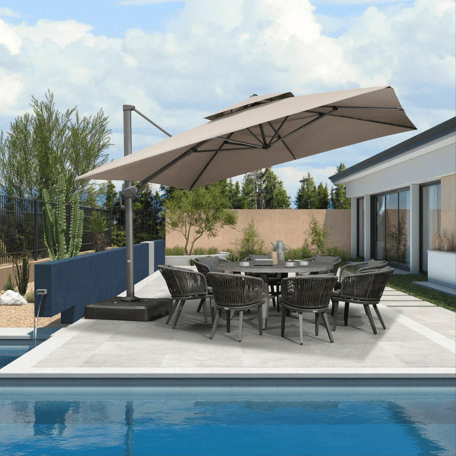 PURPLE LEAF Ombrellone da Giardino a sbalzo , Ombrellone da Esterno con palo Grigio,Rotazione a 360° e 6 livelli di Regolazione dell'altezza