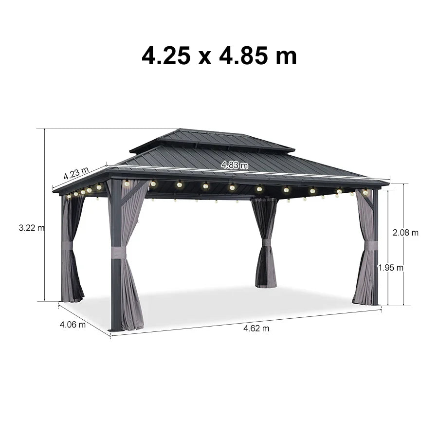 PURPLE LEAF Gazebo da Giardino Esterno, Padiglione da Giardino a Doppio Tetto in Acciaio Zincato Solido, con Luci Trasparenti, Modello Lusso - Grigio