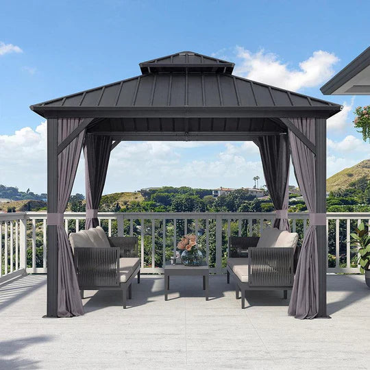 PURPLE LEAF Alluminio Gazebo Tetto Doppio in Acciaio Galvanizzato Zanzariere e Tende，Grigio con Ottimo Rapporto Qualità-Prezzo
