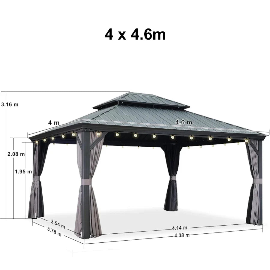 PURPLE LEAF Gazebo da Giardino Esterno, Padiglione da Giardino a Doppio Tetto in Acciaio Zincato Solido, con Luci Trasparenti, Modello Lusso - Grigio